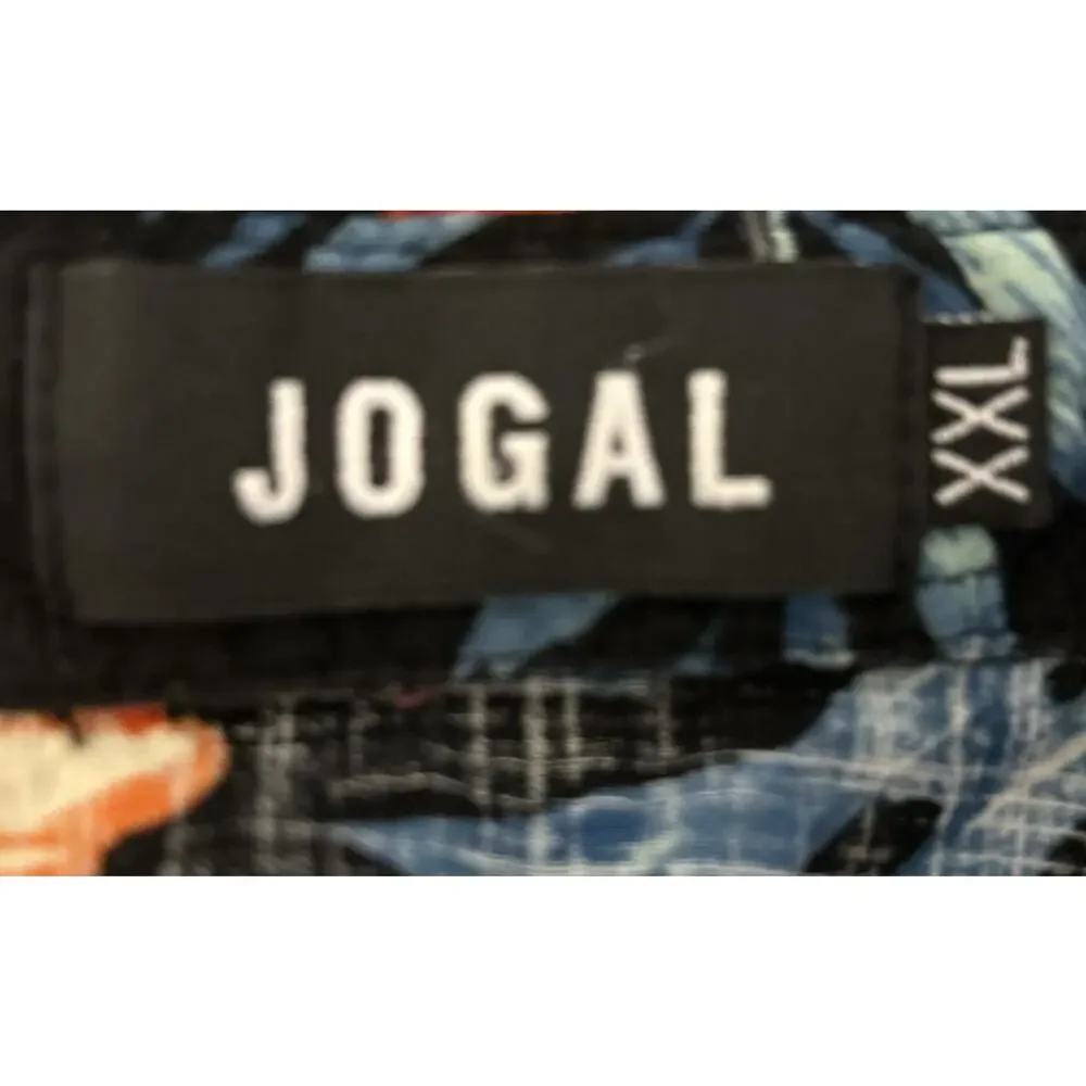 Jogal Hawaiian Shirt Mens XXL‎ Black Colorful Tropical Funky Palm Floral Beach